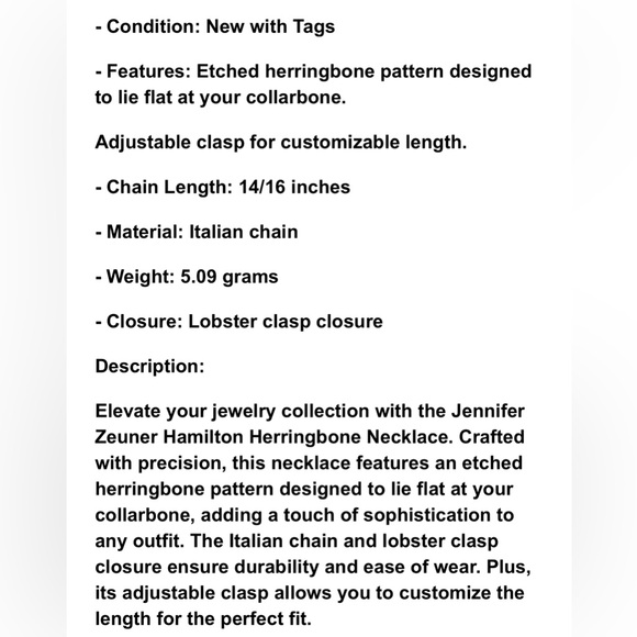 Jennifer Zeuner Hamilton Herringbone Necklace NEW! - Picture 7 of 7